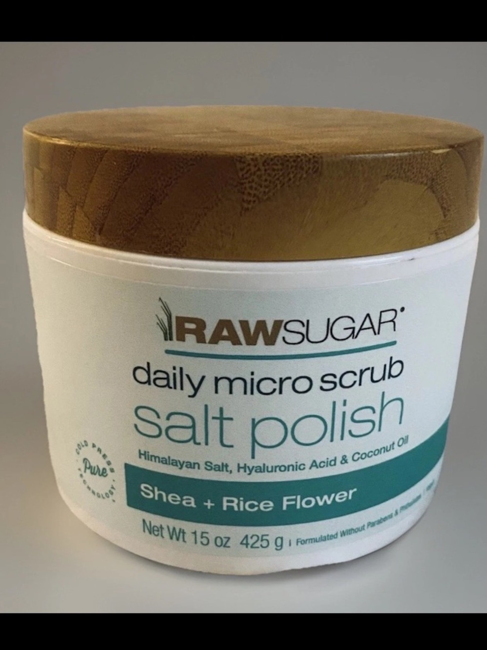 New Raw Sugar Micro Salt Scrub Polish Shea Hyaluronic Acid Coconut Oil Exfoliant
